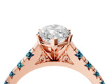 Rose gold Marquise Cut Diamond Cathedral Solitaire Ring with Round with Blue Topaz side stone Pavé Band_4