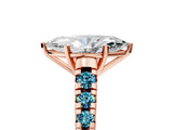 Rose gold Marquise Cut Diamond Cathedral Solitaire Ring with Round with Blue Topaz side stone Pavé Band_5