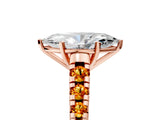 Rose gold Marquise Cut Diamond Cathedral Solitaire Ring with Round with Citrine side stone Pavé Band_29
