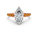 Rose gold Marquise Cut Diamond Cathedral Solitaire Ring with Round with Citrine side stone Pavé Band_36