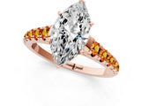 Rose gold Marquise Cut Diamond Cathedral Solitaire Ring with Round with Citrine side stone Pavé Band_37