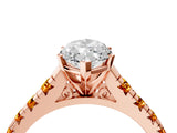 Rose gold Marquise Cut Diamond Cathedral Solitaire Ring with Round with Citrine side stone Pavé Band_40