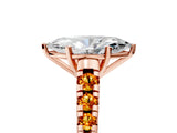 Rose gold Marquise Cut Diamond Cathedral Solitaire Ring with Round with Citrine side stone Pavé Band_41