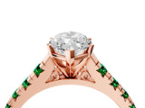 Rose gold Marquise Cut Diamond Cathedral Solitaire Ring with Round with Emerald side stone Pavé Band_4