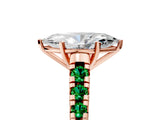 Rose gold Marquise Cut Diamond Cathedral Solitaire Ring with Round with Emerald side stone Pavé Band_5