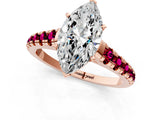Rose gold Marquise Cut Diamond Cathedral Solitaire Ring with Round with Garnet side stone Pavé Band_13