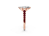 Rose gold Marquise Cut Diamond Cathedral Solitaire Ring with Round with Garnet side stone Pavé Band_14