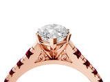 Rose gold Marquise Cut Diamond Cathedral Solitaire Ring with Round with Garnet side stone Pavé Band_16