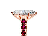 Rose gold Marquise Cut Diamond Cathedral Solitaire Ring with Round with Garnet side stone Pavé Band_17