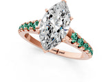 Rose gold Marquise Cut Diamond Cathedral Solitaire Ring with Round with Green Sapphire side stone Pavé Band_13