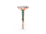 Rose gold Marquise Cut Diamond Cathedral Solitaire Ring with Round with Green Sapphire side stone Pavé Band_14