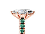 Rose gold Marquise Cut Diamond Cathedral Solitaire Ring with Round with Green Sapphire side stone Pavé Band_17