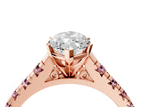 Rose gold Marquise Cut Diamond Cathedral Solitaire Ring with Round with Morganite side stone Pavé Band_16