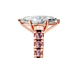Rose gold Marquise Cut Diamond Cathedral Solitaire Ring with Round with Morganite side stone Pavé Band_17