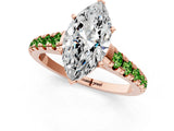 Rose gold Marquise Cut Diamond Cathedral Solitaire Ring with Round with Peridot side stone Pavé Band_1