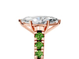 Rose gold Marquise Cut Diamond Cathedral Solitaire Ring with Round with Peridot side stone Pavé Band_5
