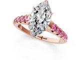 Rose gold Marquise Cut Diamond Cathedral Solitaire Ring with Round with Pink Sapphire side stone Pavé Band_13