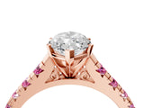 Rose gold Marquise Cut Diamond Cathedral Solitaire Ring with Round with Pink Sapphire side stone Pavé Band_16