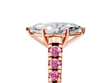 Rose gold Marquise Cut Diamond Cathedral Solitaire Ring with Round with Pink Sapphire side stone Pavé Band_17