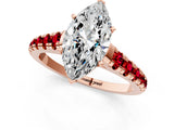 Rose gold Marquise Cut Diamond Cathedral Solitaire Ring with Round with Ruby side stone Pavé Band_45