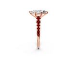 Rose gold Marquise Cut Diamond Cathedral Solitaire Ring with Round with Ruby side stone Pavé Band_46