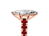 Rose gold Marquise Cut Diamond Cathedral Solitaire Ring with Round with Ruby side stone Pavé Band_49