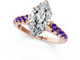 Rose gold Marquise Cut Diamond Cathedral Solitaire Ring with Round with Tanzanite side stone Pavé Band_1