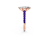 Rose gold Marquise Cut Diamond Cathedral Solitaire Ring with Round with Tanzanite side stone Pavé Band_2