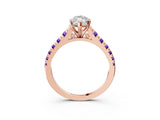 Rose gold Marquise Cut Diamond Cathedral Solitaire Ring with Round with Tanzanite side stone Pavé Band_3