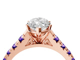 Rose gold Marquise Cut Diamond Cathedral Solitaire Ring with Round with Tanzanite side stone Pavé Band_4