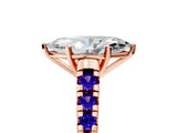Rose gold Marquise Cut Diamond Cathedral Solitaire Ring with Round with Tanzanite side stone Pavé Band_5