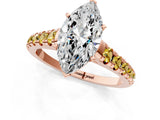 Rose gold Marquise Cut Diamond Cathedral Solitaire Ring with Round with Yellow Sapphire side stone Pavé Band_49