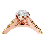 Rose gold Marquise Cut Diamond Cathedral Solitaire Ring with Round with Yellow Sapphire side stone Pavé Band_52