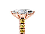 Rose gold Marquise Cut Diamond Cathedral Solitaire Ring with Round with Yellow Sapphire side stone Pavé Band_53