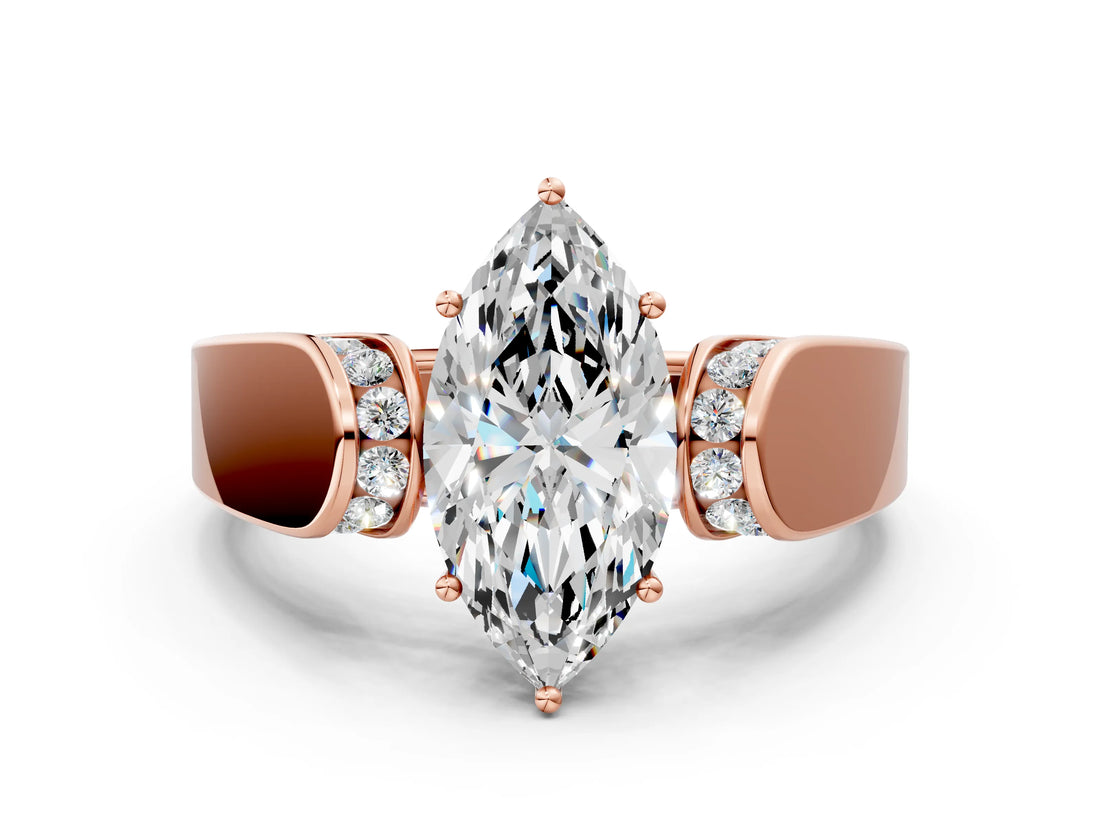 Rose gold Marquise Cut Diamond Channel Set Solitaire Ring with Four-Prong Setting_12