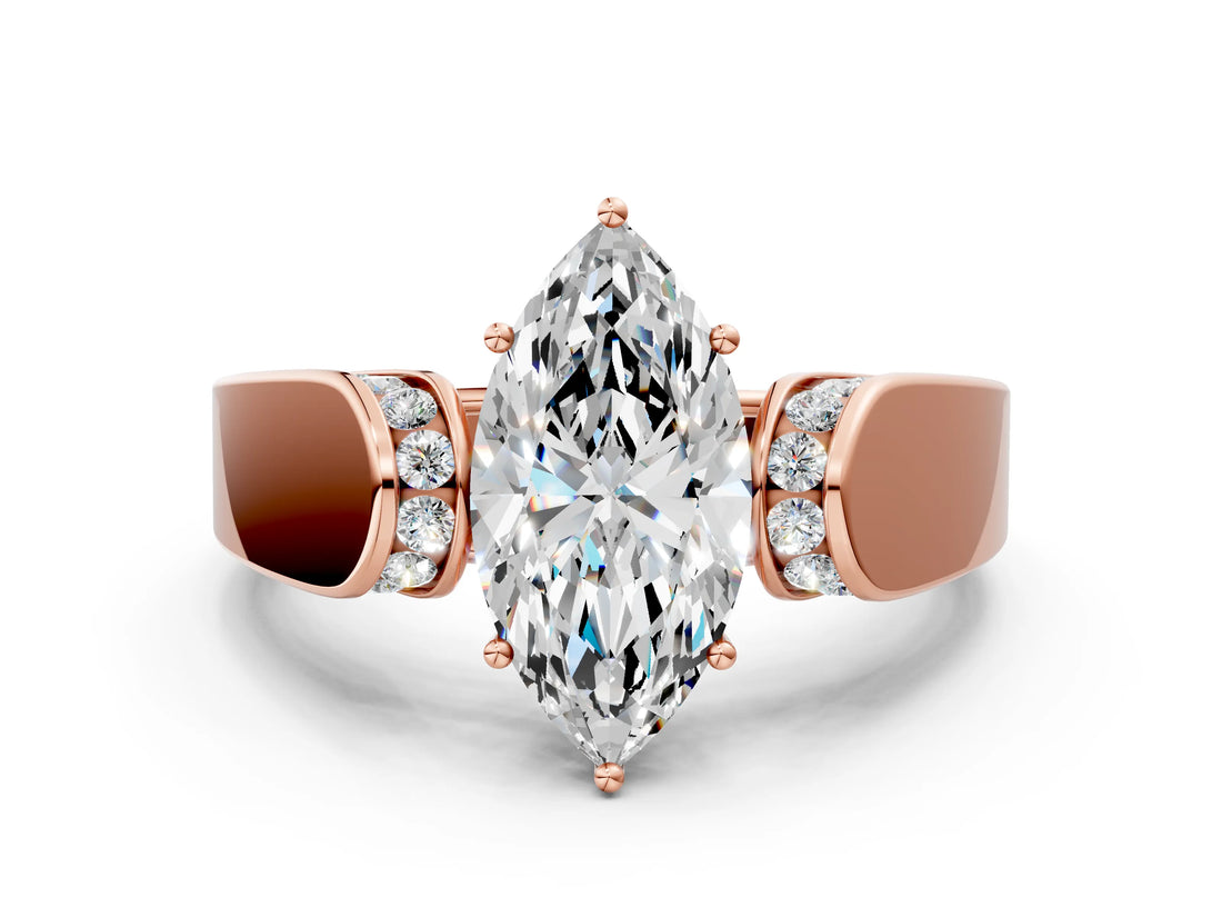 Rose gold Marquise Cut Diamond Channel Set Solitaire Ring with Four-Prong Setting_48