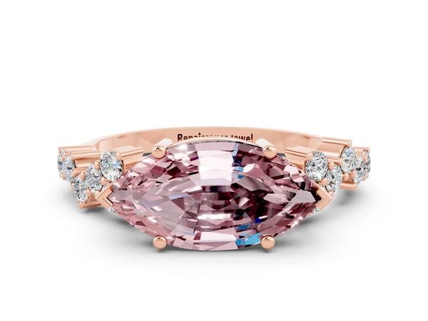 Rose gold Marquise Cut Diamond Cluster Pavé Band with Four-Prong Setting