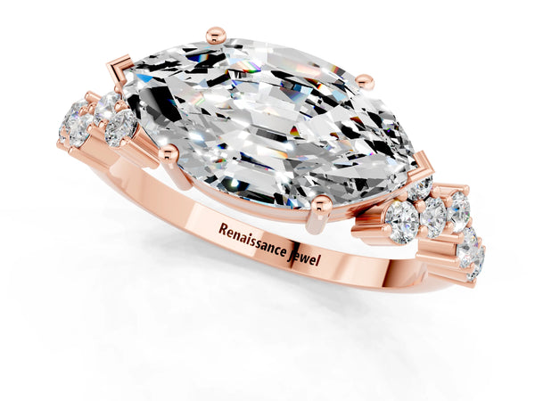 Rose gold Marquise Cut Moissanite Scattered Round Accent Ring with Prong Setting