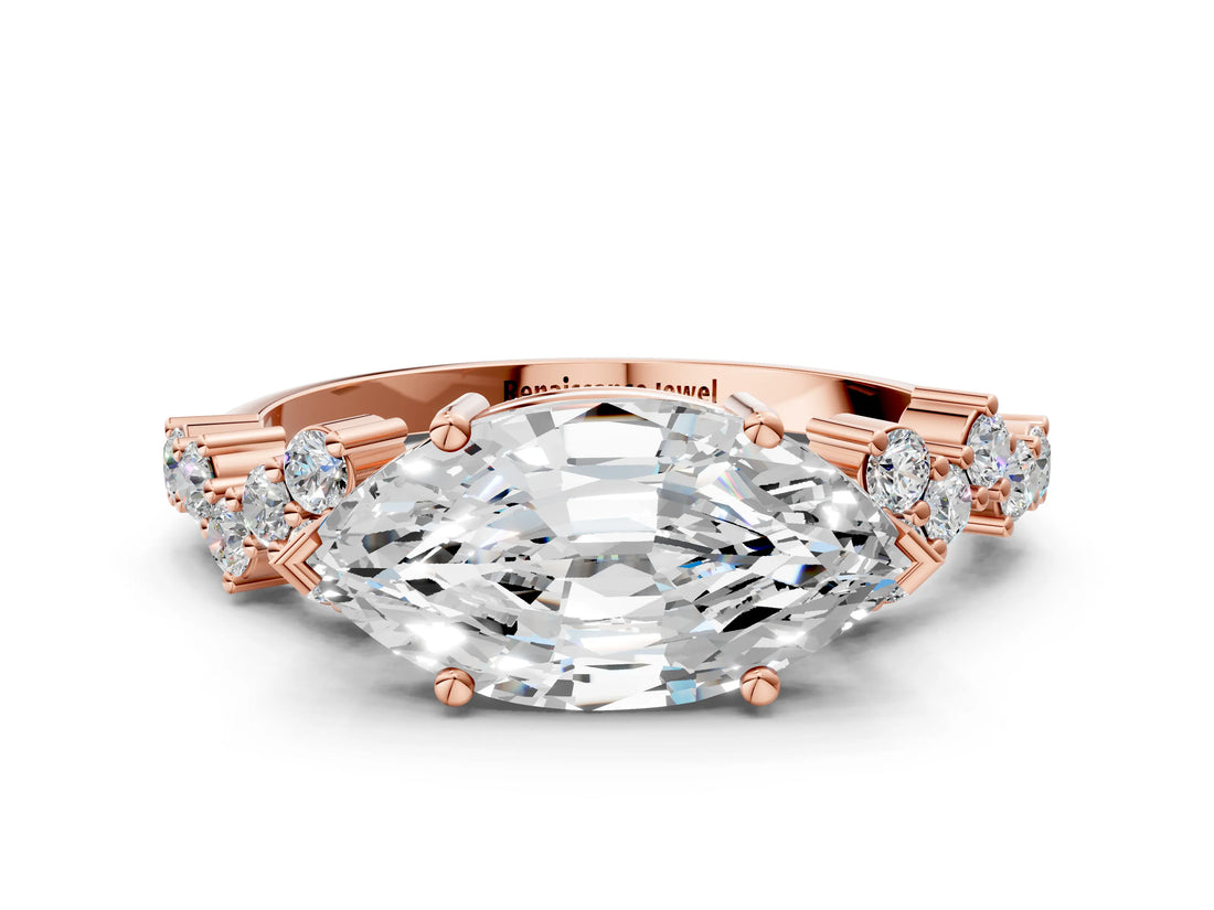 Rose gold Marquise Cut Diamond Cluster Pavé Band with Four-Prong Setting_12