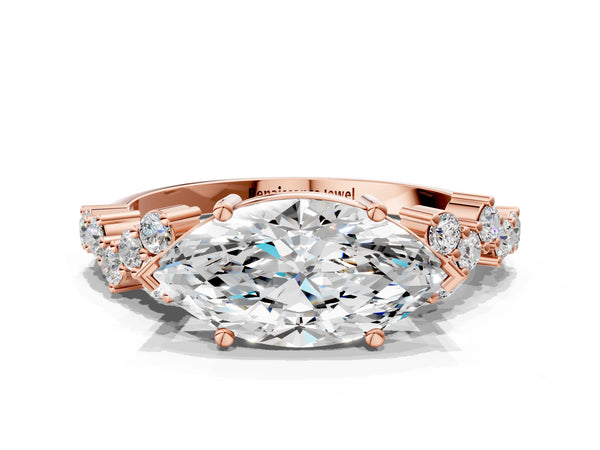 Rose gold Marquise Cut Diamond Cluster Pavé Band with Four-Prong Setting