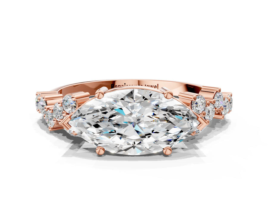 Rose gold Marquise Cut Diamond Cluster Pavé Band with Four-Prong Setting