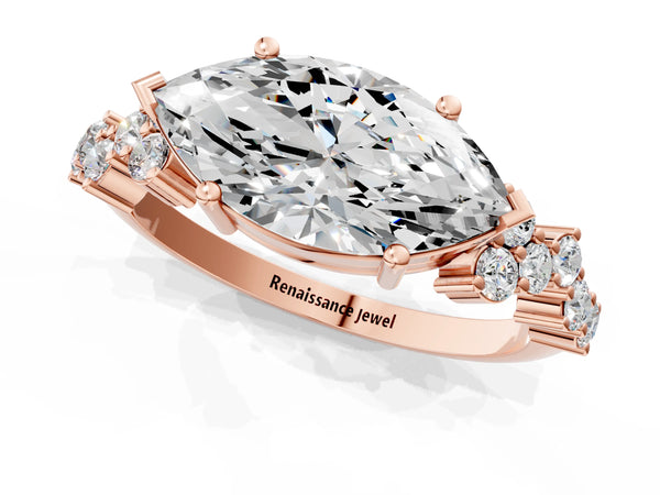 Rose gold Marquise Cut Diamond Cluster Pavé Band with Four-Prong Setting