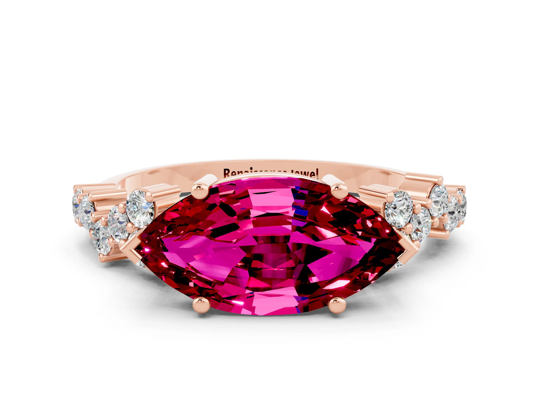 Rose gold Marquise Cut Diamond Cluster Pavé Band with Four-Prong Setting