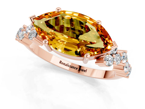 Rose gold Marquise Cut Diamond Cluster Pavé Band with Four-Prong Setting_1