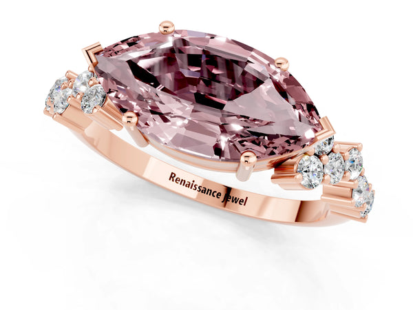 Rose gold Marquise Cut Diamond Cluster Pavé Band with Four-Prong Setting