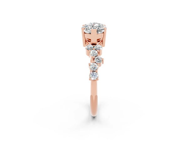Rose gold Marquise Cut Moissanite Scattered Round Accent Ring with Prong Setting