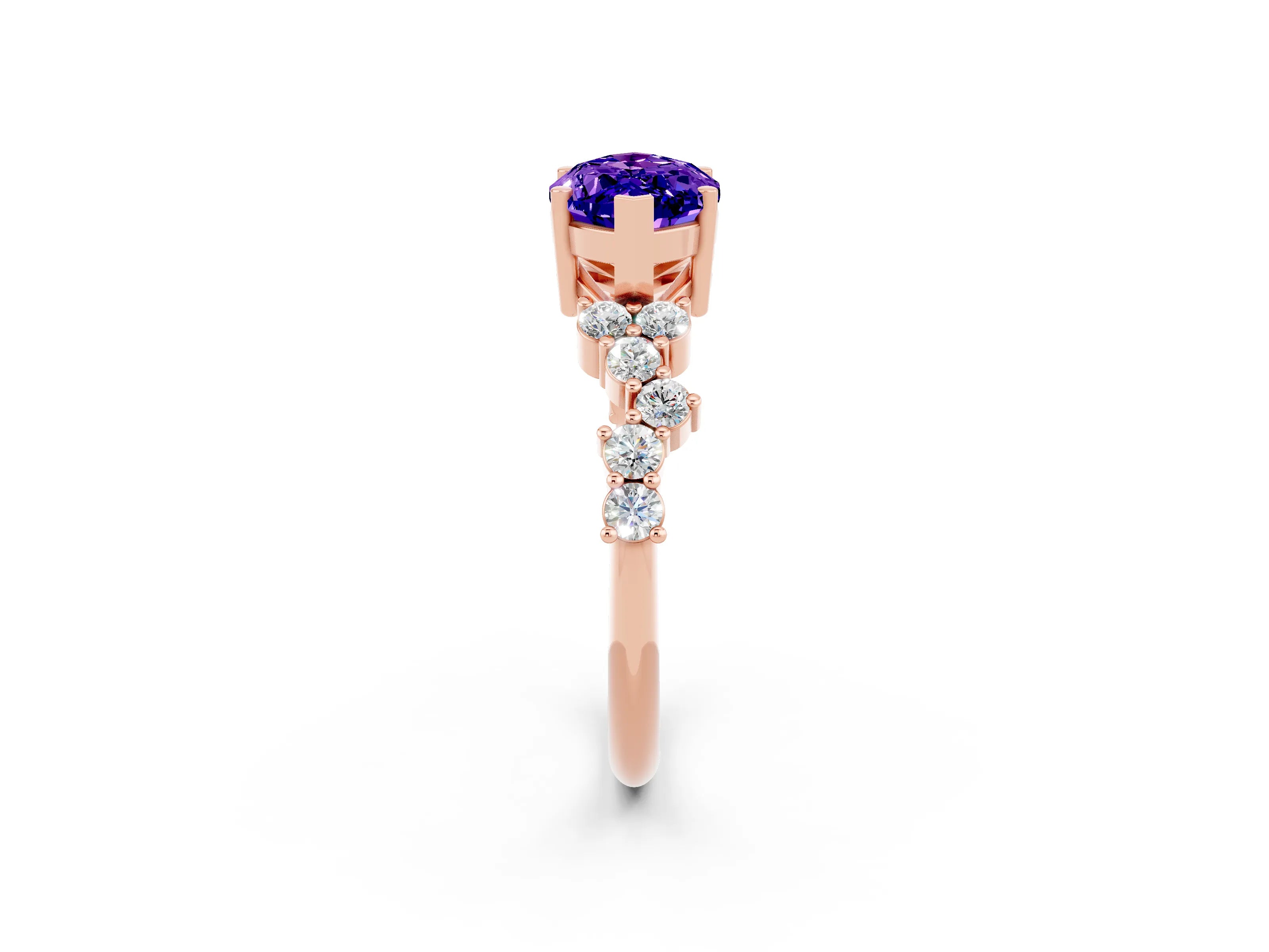 Rose gold Marquise Cut Diamond Cluster Pavé Band with Four-Prong Setting_2