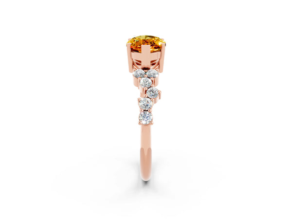 Rose gold Marquise Cut Citrine Scattered Round Accent Ring with Prong Setting