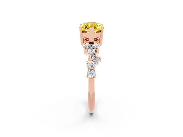 Rose gold Marquise Cut Yellow Sapphire Scattered Round Accent Ring with Prong Setting