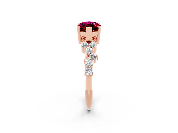 Rose gold Marquise Cut Garnet Scattered Round Accent Ring with Prong Setting